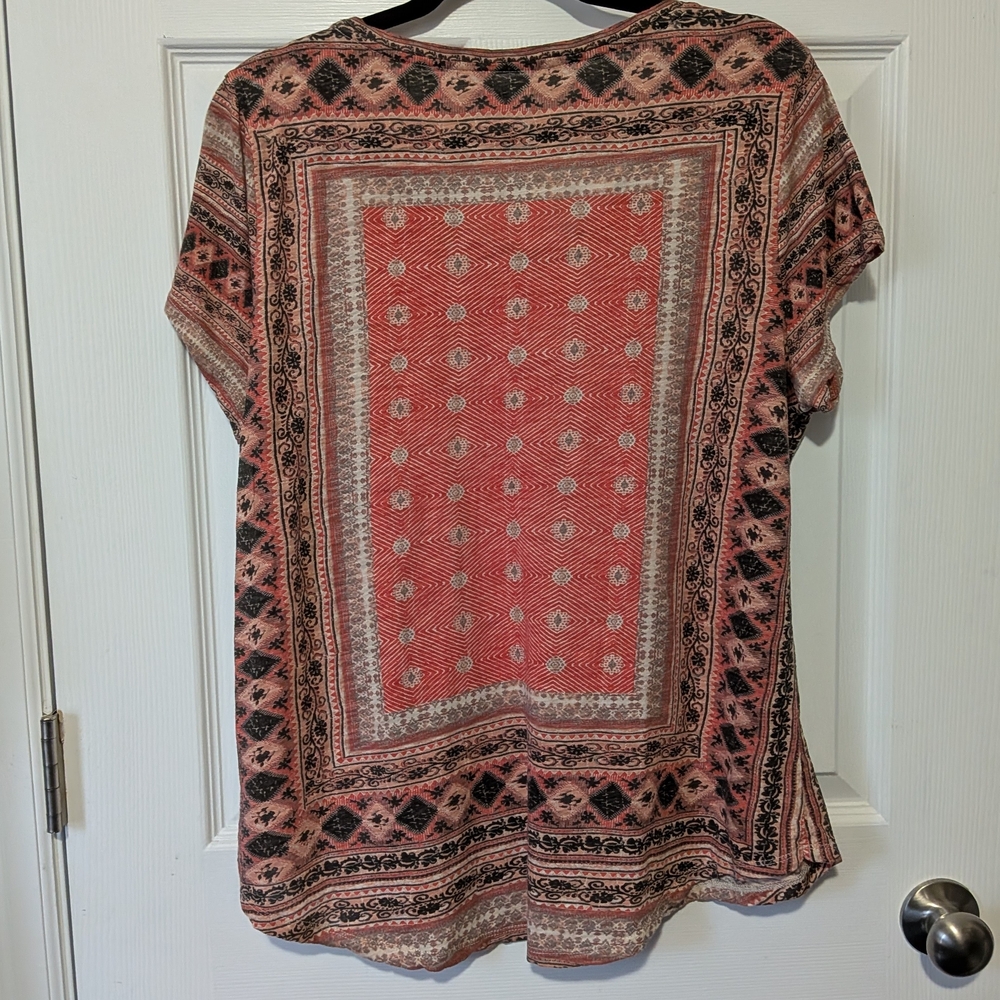 Lucky Brand Coral Patterned Short Sleeve Women's Top - Picture 6 of 8